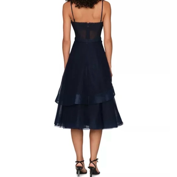 BCBGMaxAzria Dark Navy Corset Layered Midi Dress Size 2 - Picture 3 of 9
